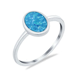 Solitaire Oval Thumb Ring Lab Created Blue Opal Stone 925 Sterling Silver