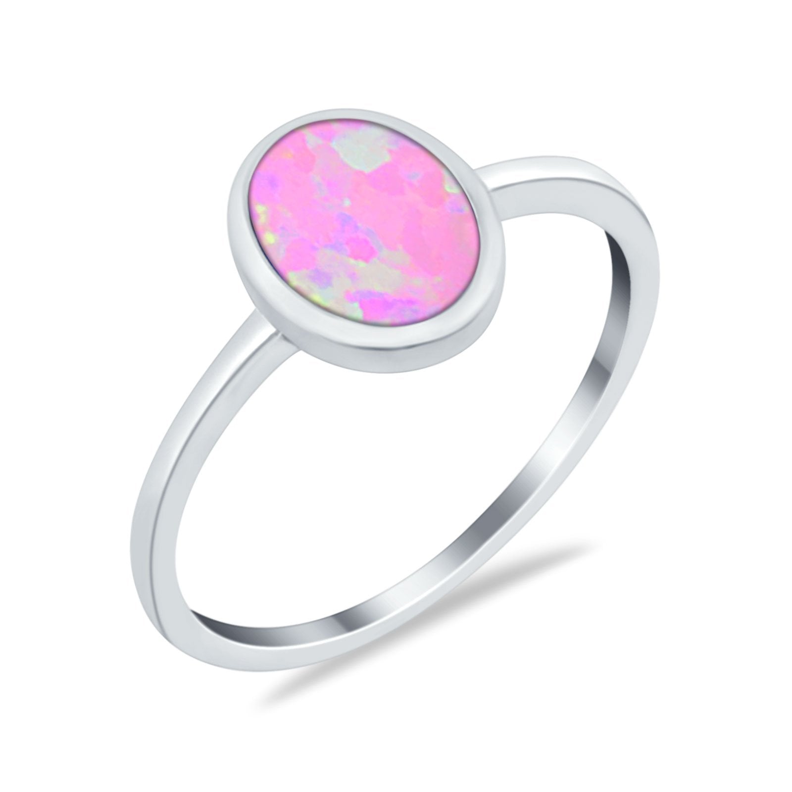 Solitaire Oval Thumb Ring Lab Created Pink Opal Stone 925 Sterling Silver