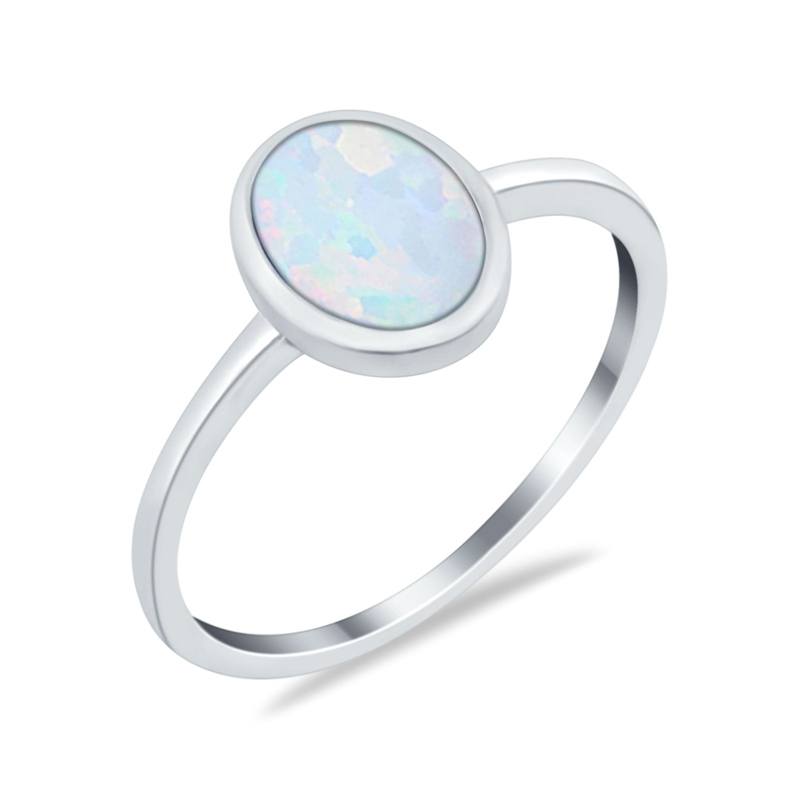 Solitaire Oval Thumb Ring Lab Created White Opal Stone 925 Sterling Silver