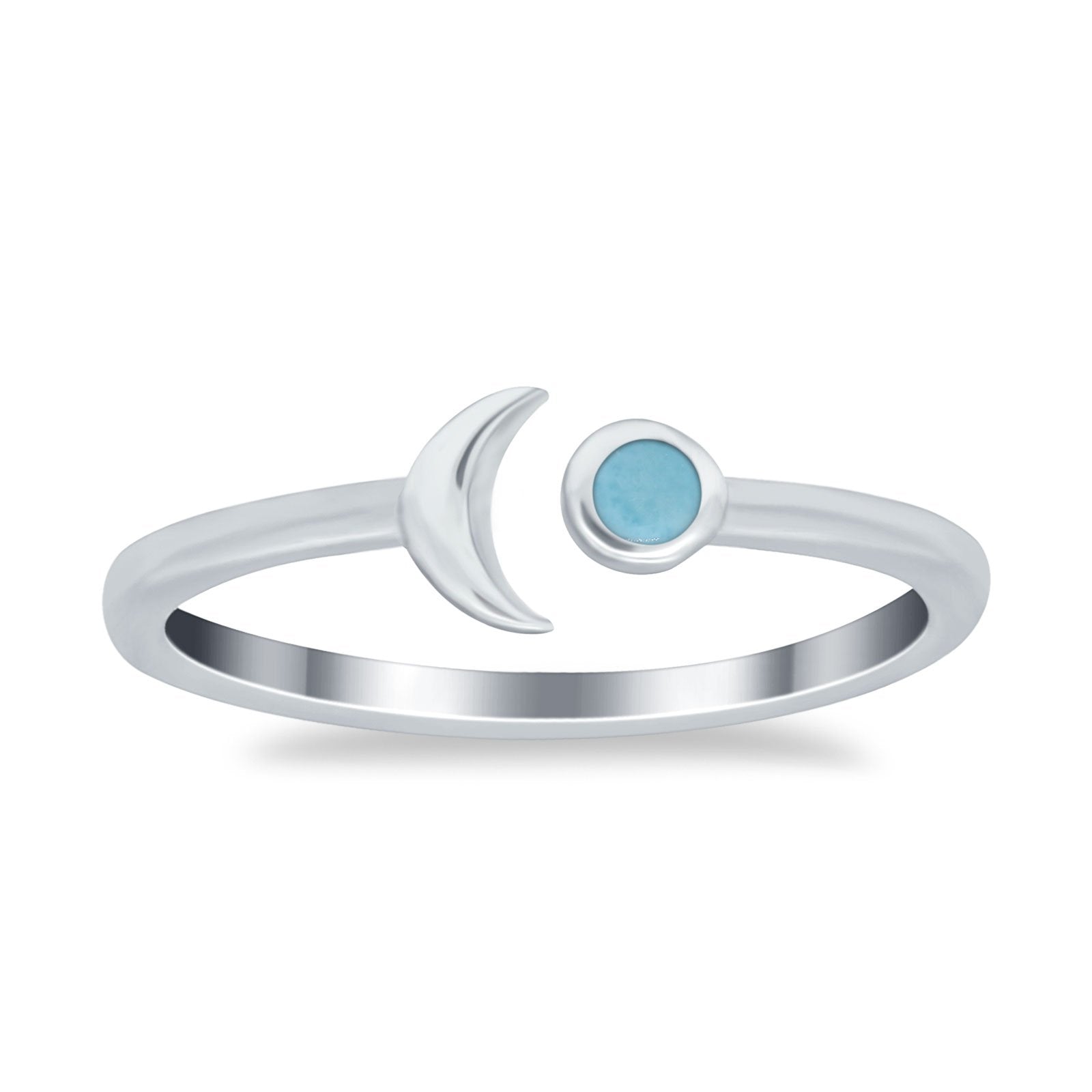 Petite Dainty Moon Cresent Ring Simulated Larimar CZ 925 Sterling Silver