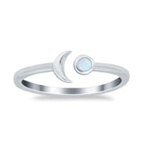 Petite Dainty Moon Cresent Ring Lab Created White Opal 925 Sterling Silver
