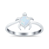 Turtle Ring Band Lab Created White Opal 925 Sterling Silver