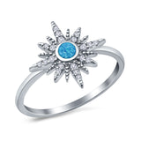 Cluster Starburst Opal Ring Round Lab Created Blue Opal 925 Sterling Silver