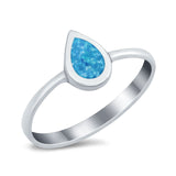 Solitaire Teardrop Pear Ring Lab Created Blue Opal 925 Sterling Silver