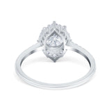 Halo Engagement Ring Vintage Round Simulated Cubic Zirconia 925 Sterling Silver