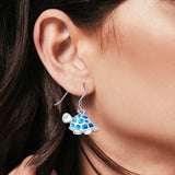 Drop Dangle Turtle Earrings Lab Created Blue Opal 925 Sterling Silver(15mm)