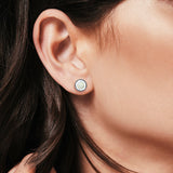 Round Stud Earrings Lab Created White Opal 925 Sterling Silver (7mm)