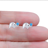 Elephant Designer Finish Animal Stud Earring Created Blue Opal Solid 925 Sterling Silver (6.4mm)