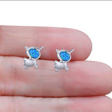 Unicorn Stud Earring Created Blue Opal Solid 925 Sterling Silver (9.8mm)