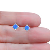 Square Round Created Blue Opal Solid 925 Sterling Silver (4.6mm)