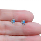 Moon Round Created Blue Opal Solid 925 Sterling Silver (6.6mm)