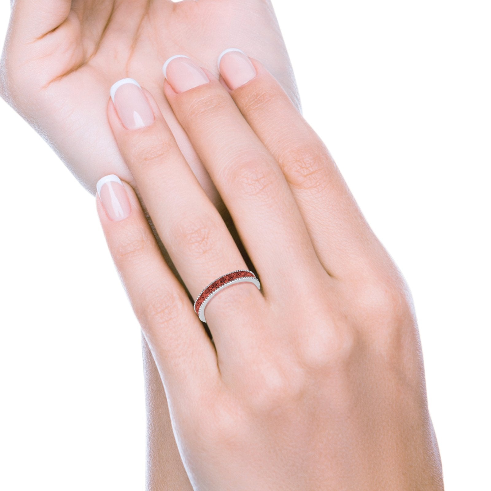 Full Eternity Wedding Band Ring Simulated Garnet CZ 925 Sterling Silver