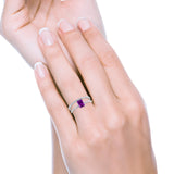 Solitaire Wedding Piece Ring Radiant Cut Simulated Amethyst CZ 925 Sterling Silver