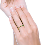 Full Eternity Wedding Band Round Yellow Tone, Simulated Green Emerald CZ Ring 925 Sterling Silver