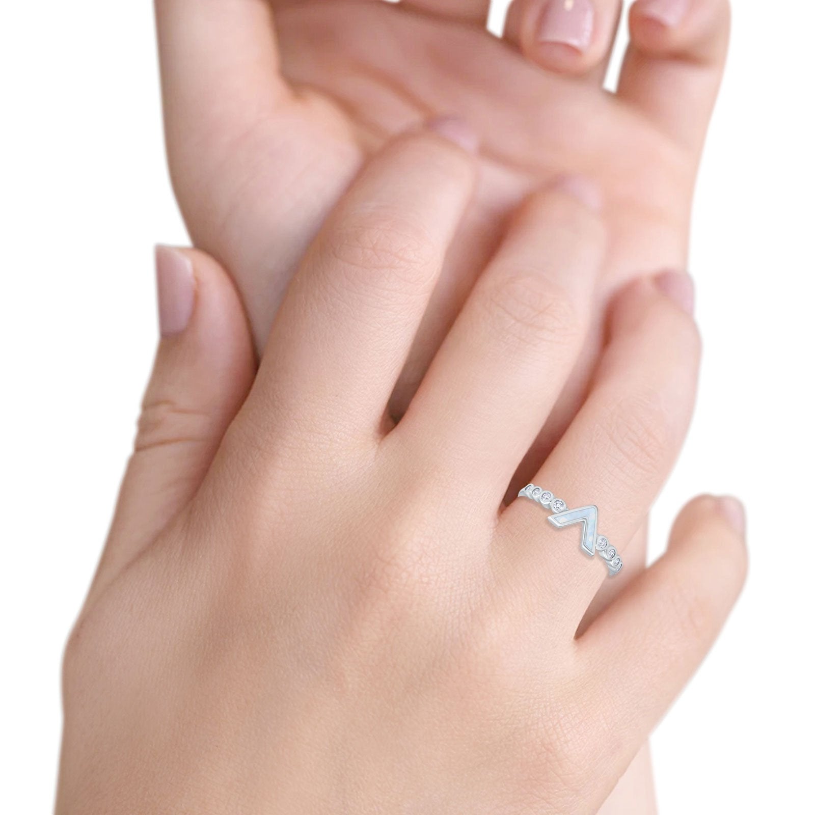 Fashion V Ring Lab Created White Opal 925 Sterling Silver Thumb Ring