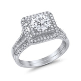 Halo Round Simulated Cubic Zirconia Engagement Bridal Piece Ring 925 Sterling Silver