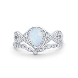 Teardrop Wedding Piece Ring Band Created White Opal 925 Sterling Silver