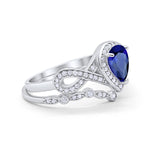 Teardrop Wedding Ring Band Piece Simulated Blue Sapphire CZ 925 Sterling Silver