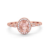 Oval Engagement Ring Halo Bridal Rose Tone, Simulated Morganite CZ 925 Sterling Silver