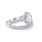 Two Piece Vintage Style Simulated CZ Wedding Ring 925 Sterling Silver
