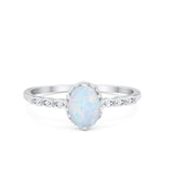 Oval Art Style Engagement Ring Lab Created White Opal 925 Sterling Silver