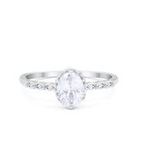 Oval Art Style Engagement Ring Simulated Cubic Zirconia 925 Sterling Silver