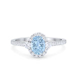 Oval Engagement Ring Round Simulated Aquamarine CZ 925 Sterling Silver