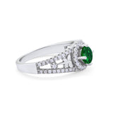Wedding Ring Round Simulated Green Emerald CZ Dragonfly Accent 925 Sterling Silver