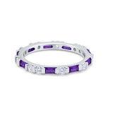 Art Deco Stackable Baguette Simulated Amethyst Cubic Zirconia Wedding Ring 925 Sterling Silver