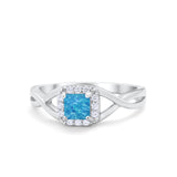 Solitaire Infinity Shank Ring Princess Cut Lab Created Blue Opal 925 Sterling Silver