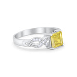 Solitaire Infinity Shank Ring Princess Cut Simulated Yellow CZ 925 Sterling Silver