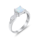 Solitaire Infinity Shank Ring Princess Lab Created White Opal 925 Sterling Silver