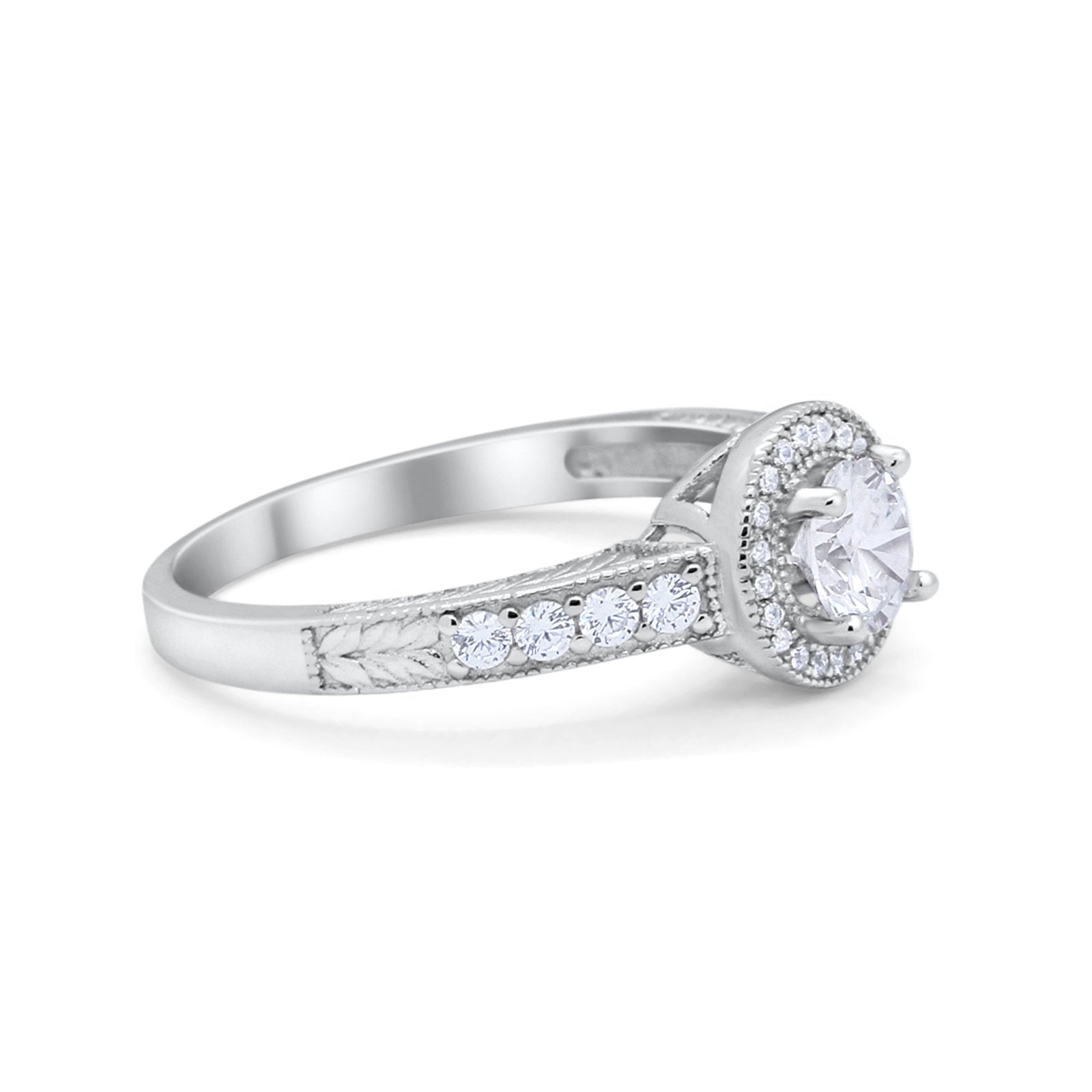 Vintage Style Halo Engagement Ring Simulated CZ 925 Sterling Silver