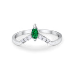 Art Deco Wedding Ring Chevron Midi Band Marquise Simulated Green Emerald CZ 925 Sterling Silver