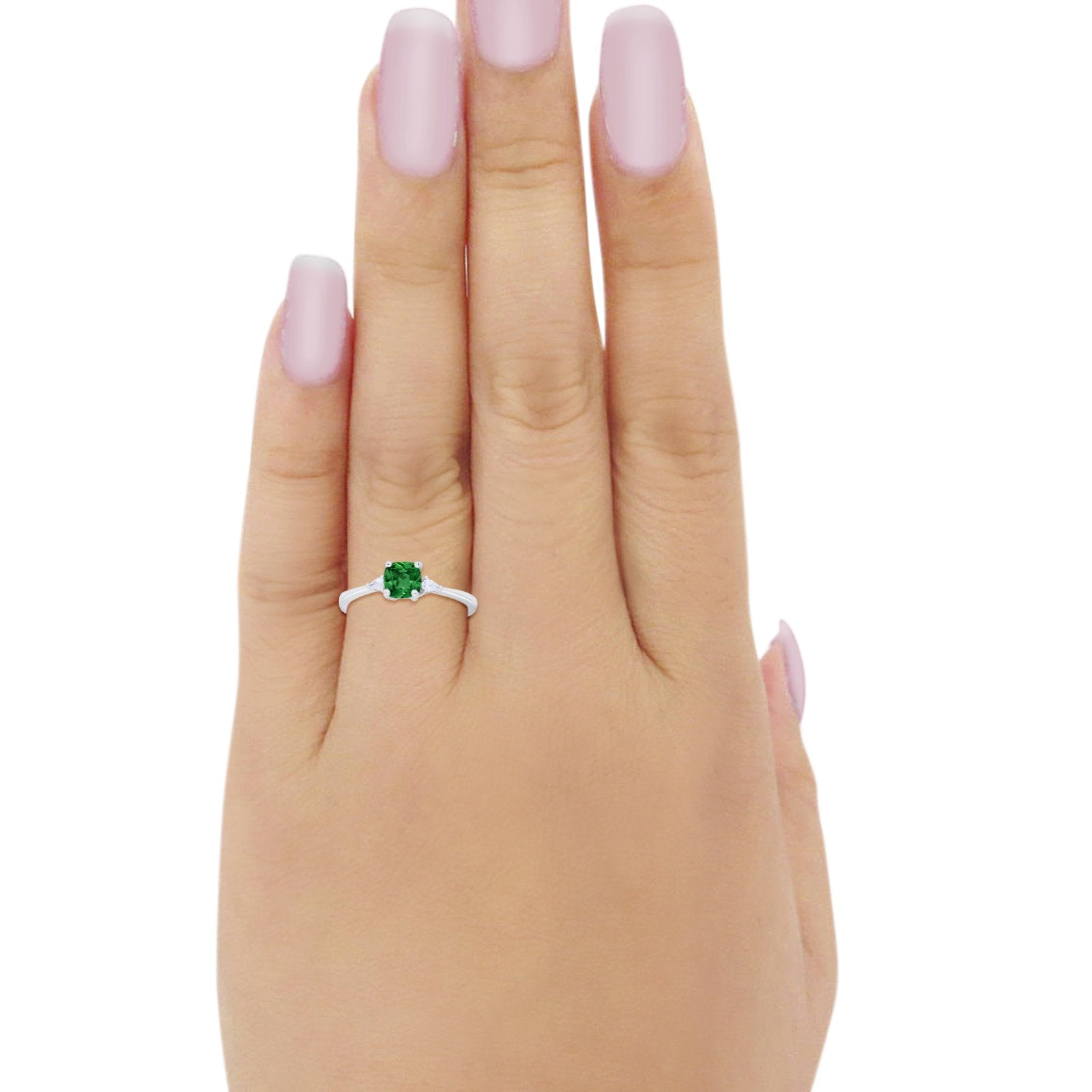 Art Deco Cushion Wedding Ring Simulated Green Emerald CZ 925 Sterling Silver