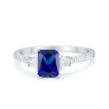 Emerald Cut Three Stone Wedding Ring Simulated Blue Sapphire CZ 925 Sterling Silver