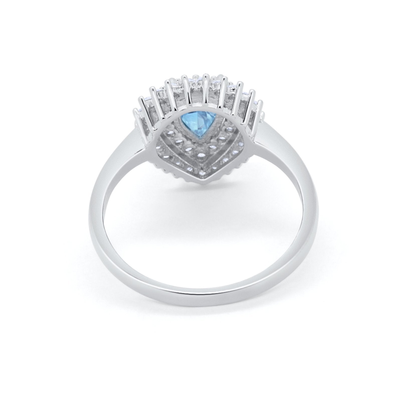 Teardrop Wedding Ring Simulated Aquamarine CZ 925 Sterling Silver