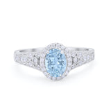 Vintage Style Oval Wedding Ring Simulated Aquamarine CZ 925 Sterling Silver