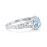 Vintage Style Oval Wedding Ring Simulated Aquamarine CZ 925 Sterling Silver