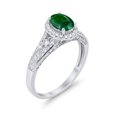Vintage Style Oval Wedding Ring Simulated Green Emerald CZ 925 Sterling Silver