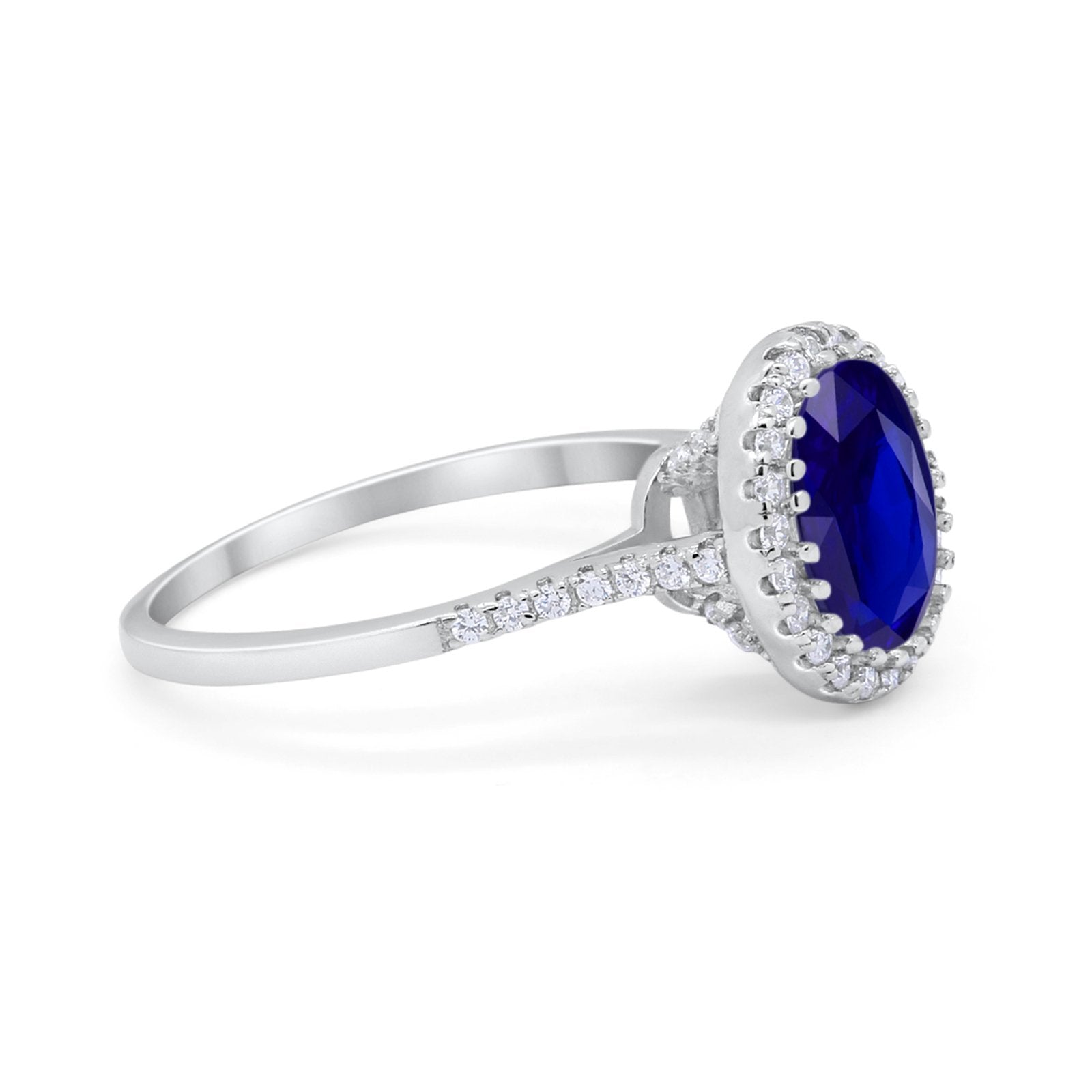 Art Deco Oval Wedding Bridal Ring Simulated Blue Sapphire CZ 925 Sterling Silver