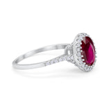 Art Deco Oval Wedding Bridal Ring Simulated Ruby CZ 925 Sterling Silver