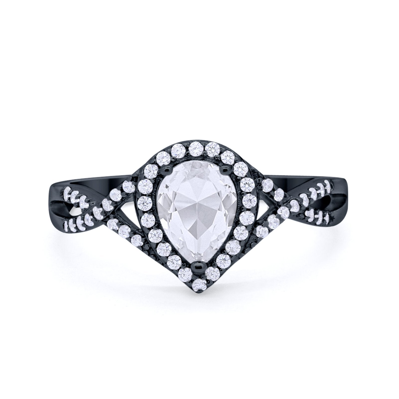 Teardrop Wedding Promise Ring Infinity Black Tone, Simulated CZ 925 Sterling Silver