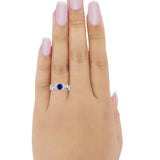 Floral Wedding Bridal Ring Simulated Blue Sapphire CZ 925 Sterling Silver