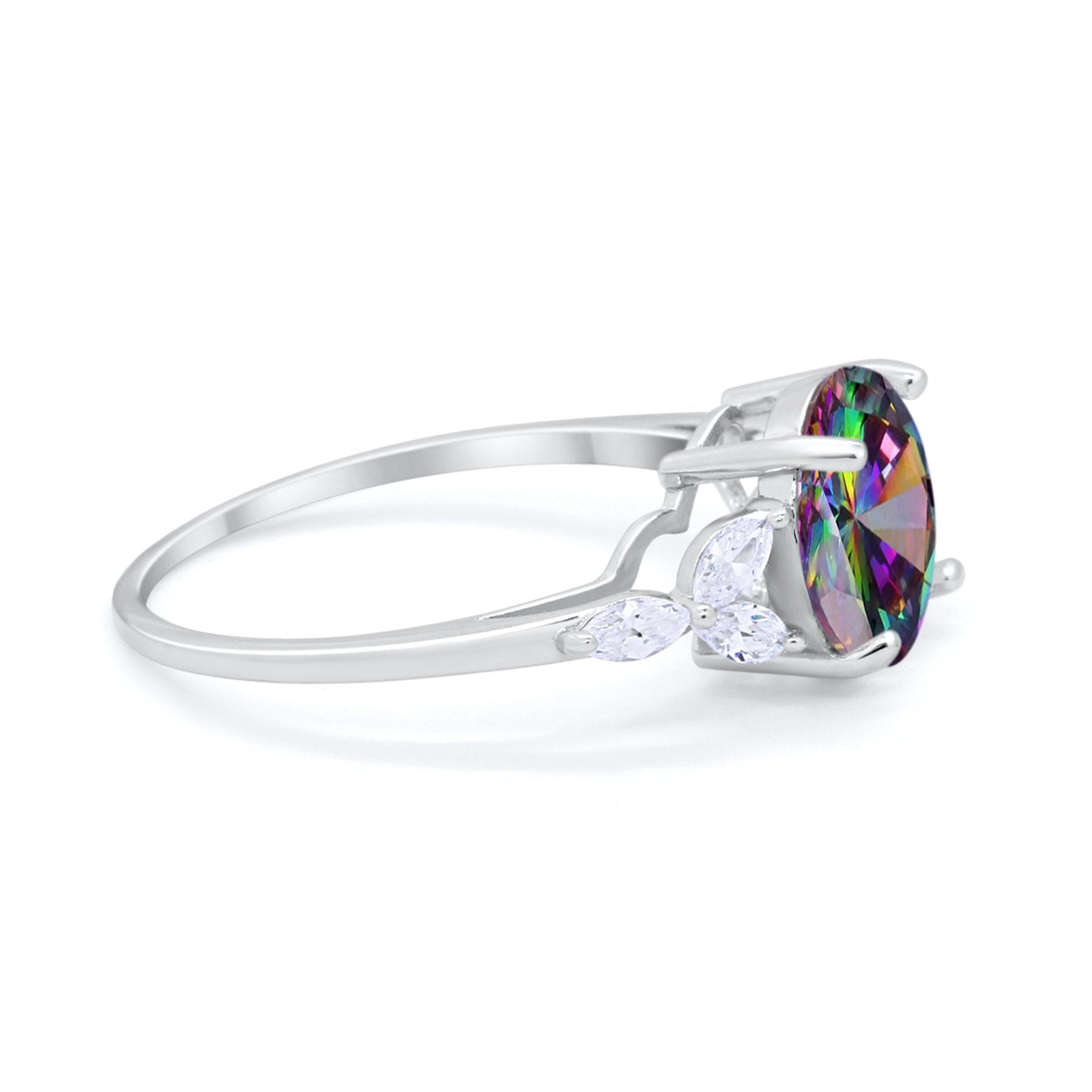 Large Stone Cocktail Art Deco Engagement Ring Simulated Rainbow CZ 925 Sterling Silver