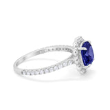 Halo Cushion Engagement Ring Simulated Blue Sapphire CZ 925 Sterling Silver