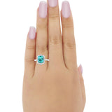 Halo Emerald Cut Engagement Ring Simulated Paraiba Tourmaline CZ 925 Sterling Silver