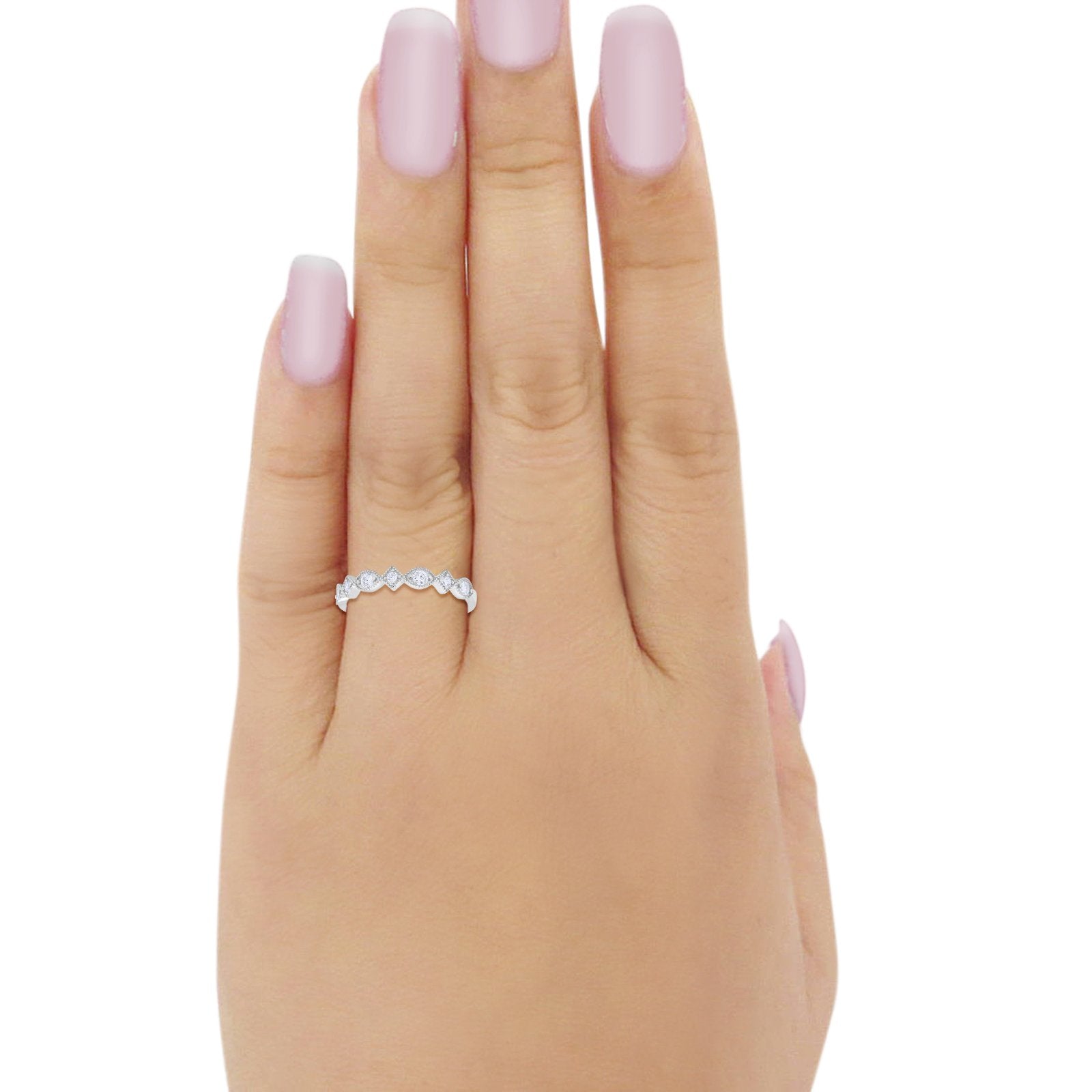 Art Deco Half Eternity Wedding Ring Simulated CZ 925 Sterling Silver