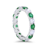 Alternating Wedding Band Ring Round Eternity Simulated Green Emerald CZ 925 Sterling Silver