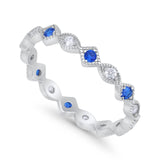 Full Eternity Wedding Band Ring Marquise Round  Simulated Blue Sapphire CZ 925 Sterling Silver